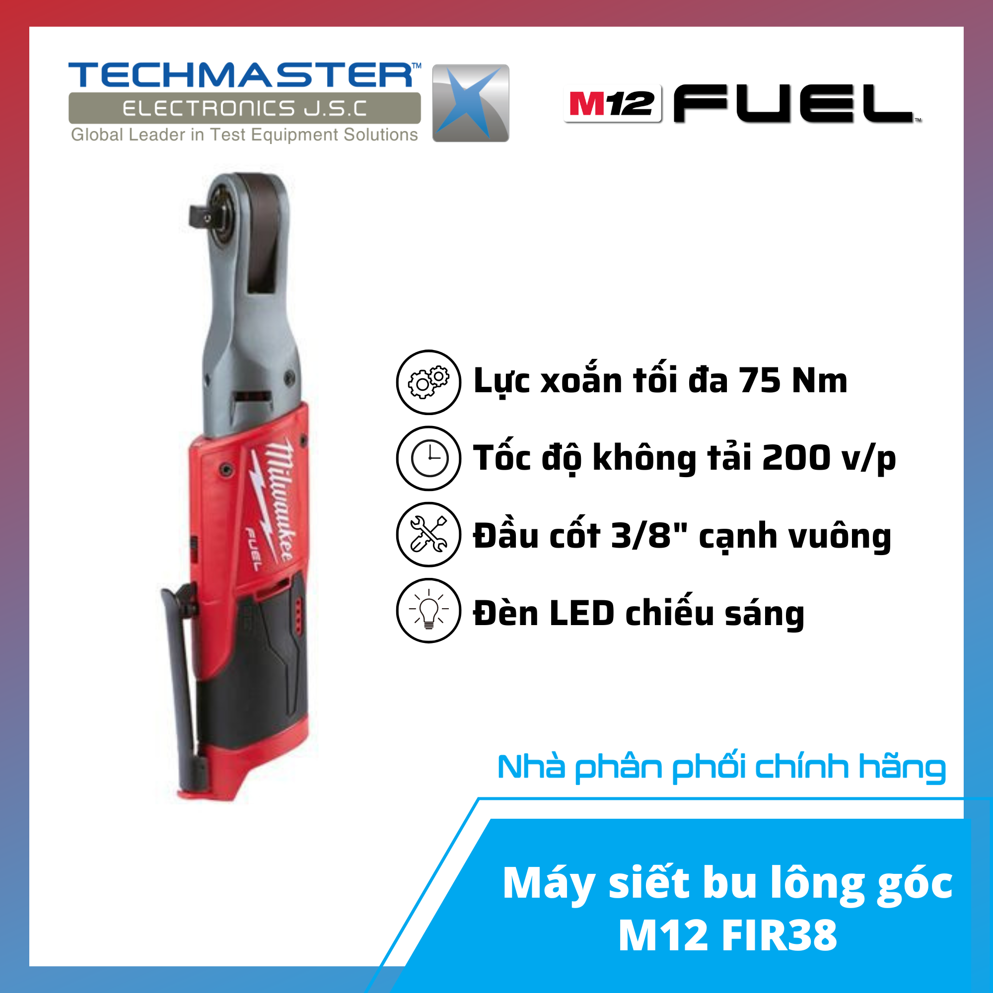 Máy siết bu lông góc Milwaukee M12 FIR38-0 (Hàng chính hãng, Bảo hành 12 tháng)