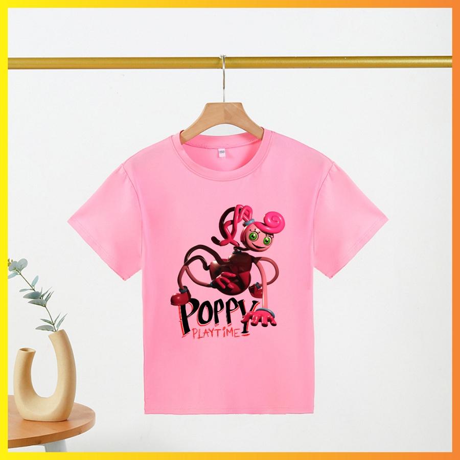Áo thun trẻ em in hình Poppy Playtime màu hồng cho bé gái cực yêu