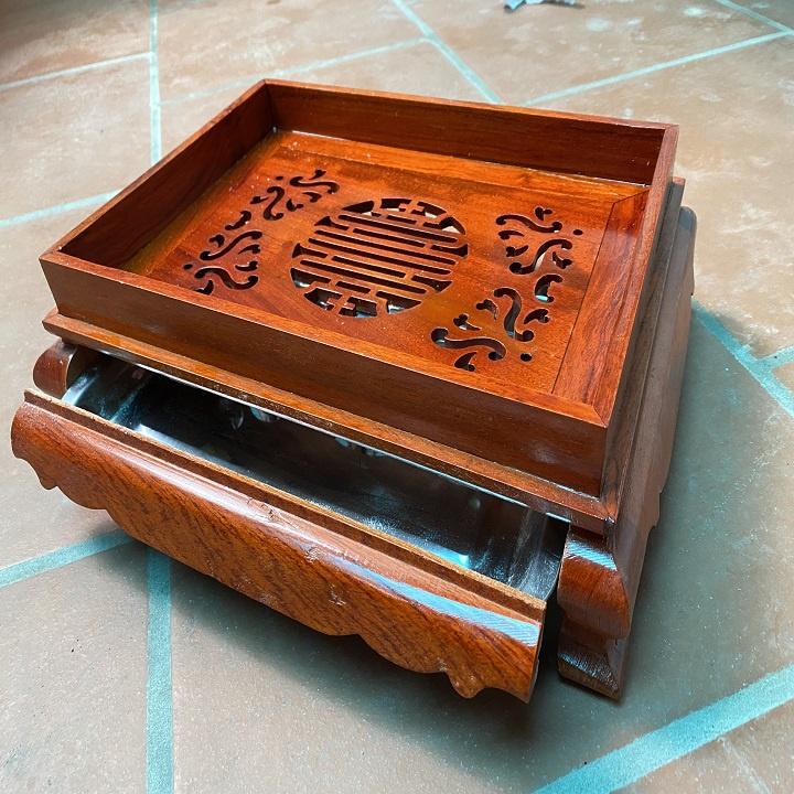 Khay trà trơn chân cuốn gỗ hương cao cấp