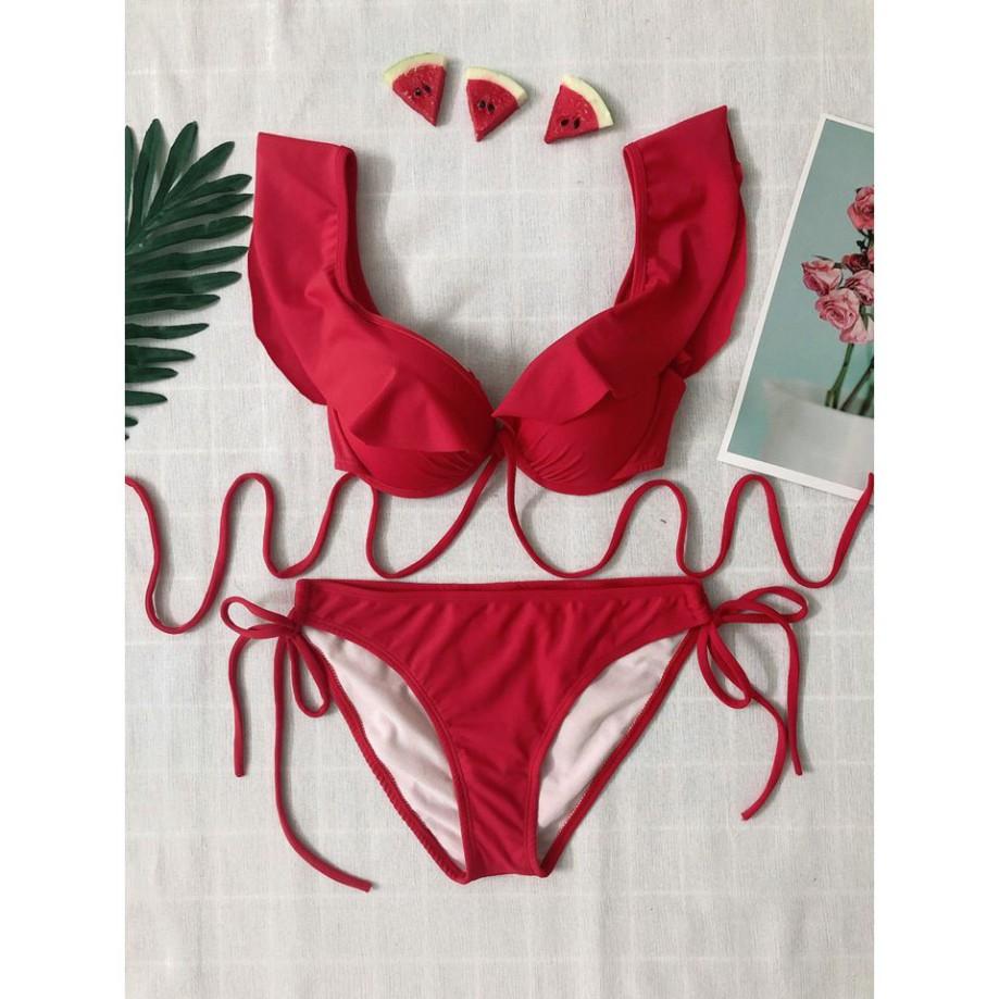 Bikini hai mảnh cạp thấp màu rêu sexy mặc đi biển đi bơi đẹp ( Ảnh chụp thật)