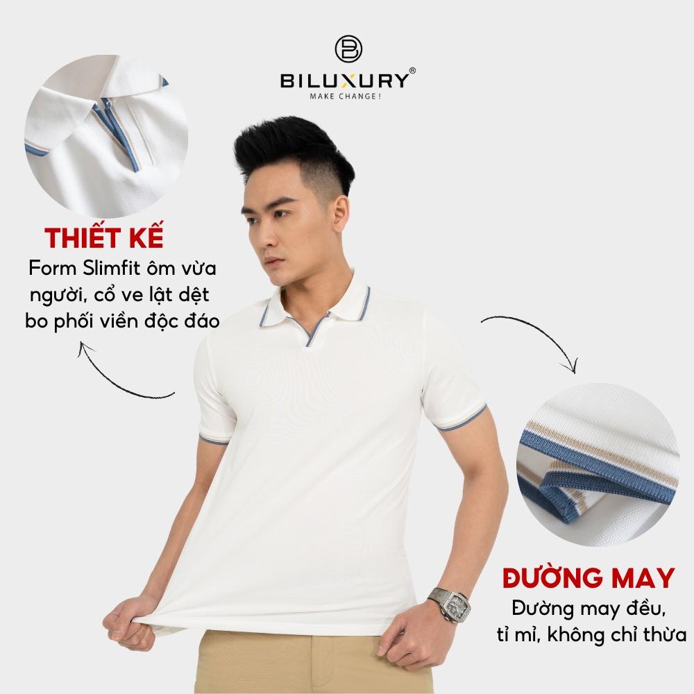 Áo Thun Polo Nam Biluxury 6APCT003TRK Hoạ Tiết Cổ Ve Lật Nẹp V Thanh Lịch Chất Vải Cá Sấu Pique Cao Cấp