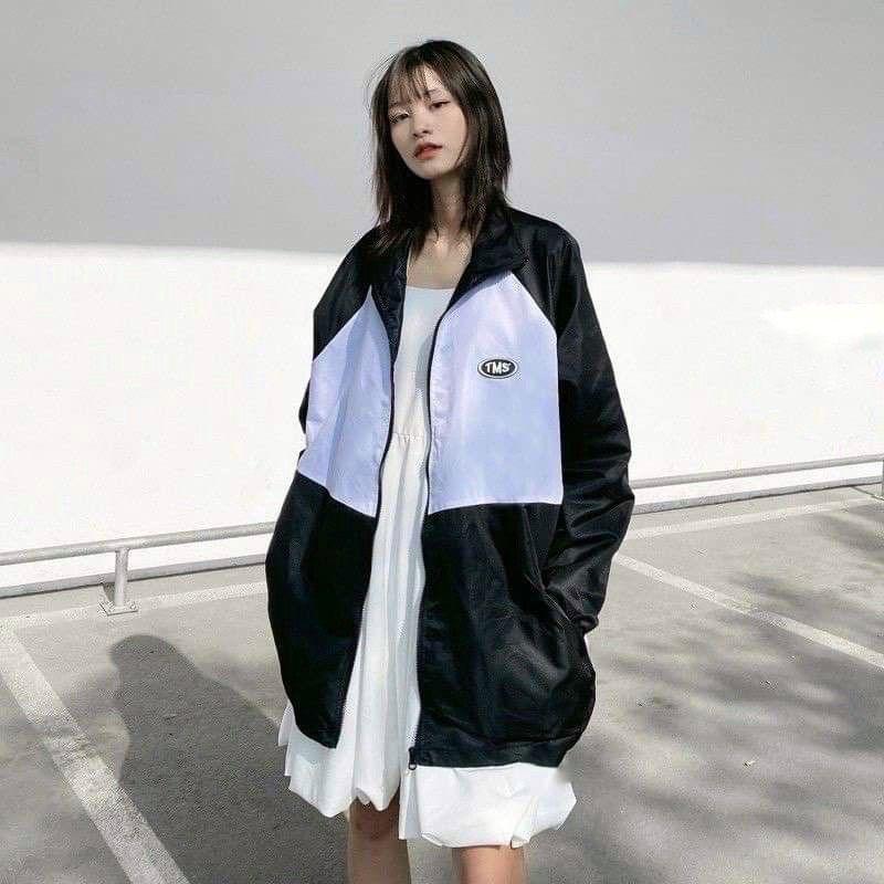 Áo Khoác Dù TMS LOGO MIDSIDE Nam Nữ Ulzzang Unisex Form Rộng Bomber 7zia Jacket , Áo khoác dù Bomber Phối Màu BLACK Áo khoác unisex Cổ Bo Dệt Unisex