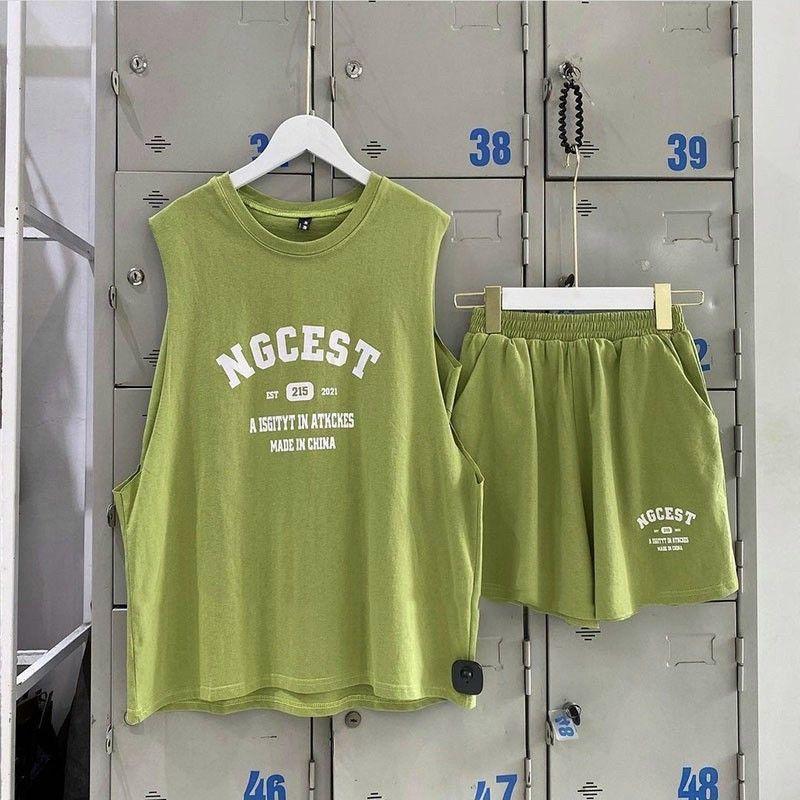 Set Bộ ba lỗ nữ gồm áo tanktop thun cotton xịn kèm quần đùi nữ thể thao cá tính ullzang mặc hè video thật