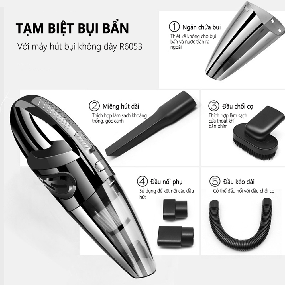 Máy hút bụi cầm tay không dây loại sạc pin dùng cho gia đình ENOLUX GD-153 R6053 - công suất 120w - lực hút 3200kpa - dung lượng 2200mAh - có thể hút bụi khô và nước - màu xám đen - Hàng Chính Hãng