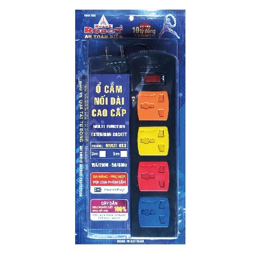 Ổ Cắm Điện Nối Dài Robot 4 Ổ 3 Chấu Đen/Trắng dài 3 mét - Hàng Chính Hãng