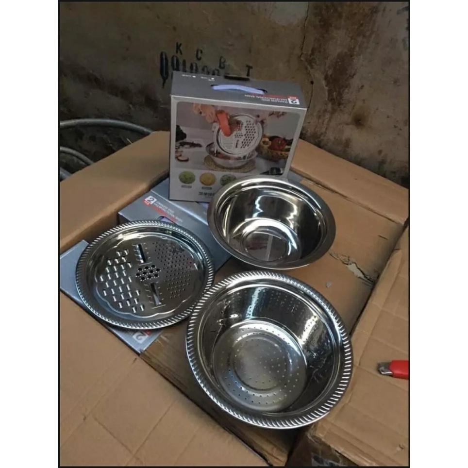 Bộ nạo rau củ 3 món kiêm rổ và chậu inox cao cấp đa năng, tiện lợi dùng cho nhà bếp