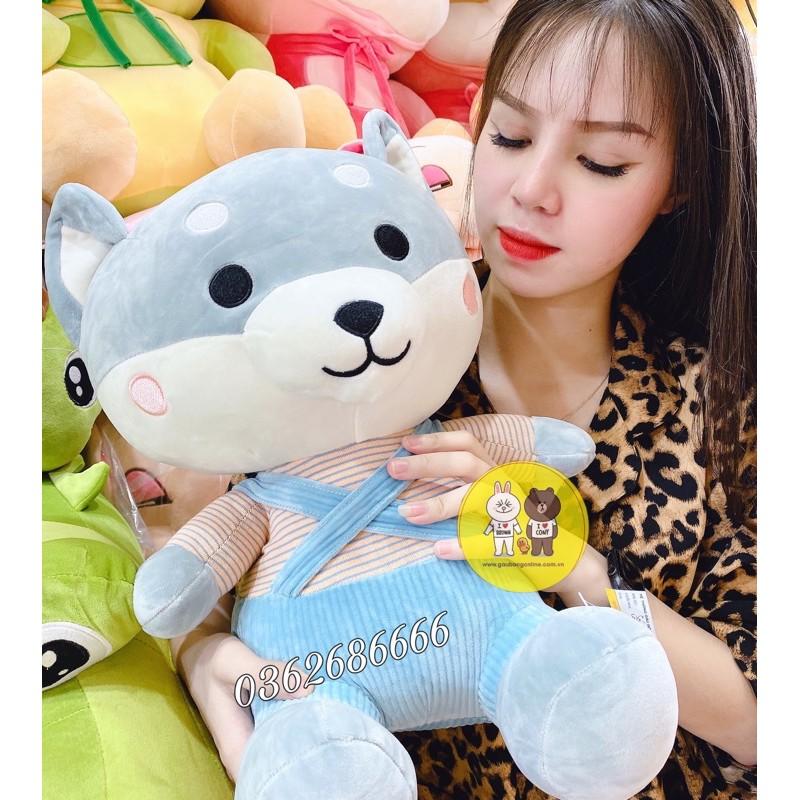 Gấu bông chó Shiba mặc yếm chó bông 2 màu hồng và xanh dương kích thước 50cm Xưởng gấu bông Việt Nam