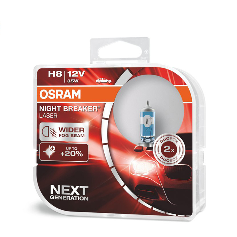 Combo 2 Bóng Đèn Halogen Tăng Sáng 150% OSRAM Night Breaker Laser H8 12V 35W