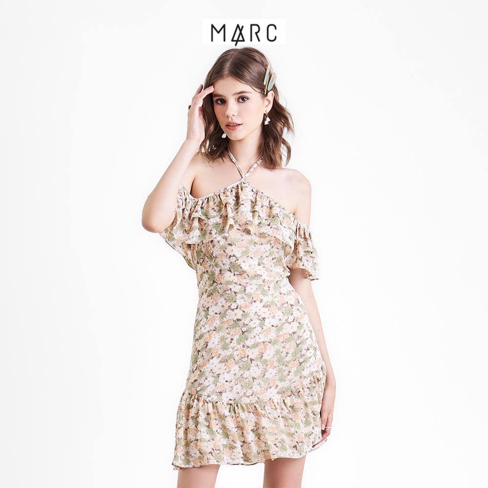 Đầm mini nữ MARC FASHION hoa bẹt vai cổ yếm phối bèo FASH090122