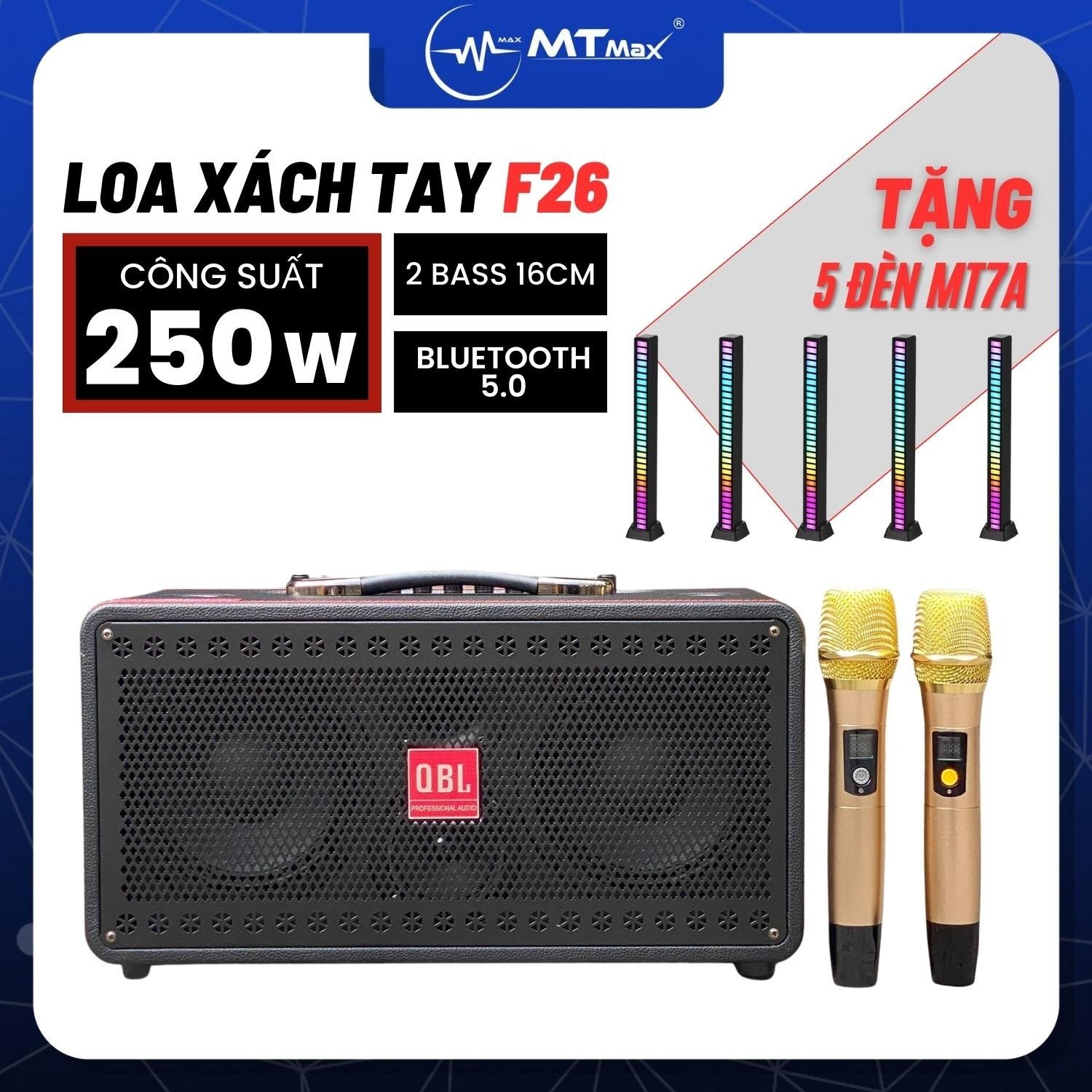 Loa Di Động Xách Tay QBL F26 Cao Cấp – 2 Bass đôi 16cm Công Suất 250W Chuyên Decor Hàng Chính Hãng