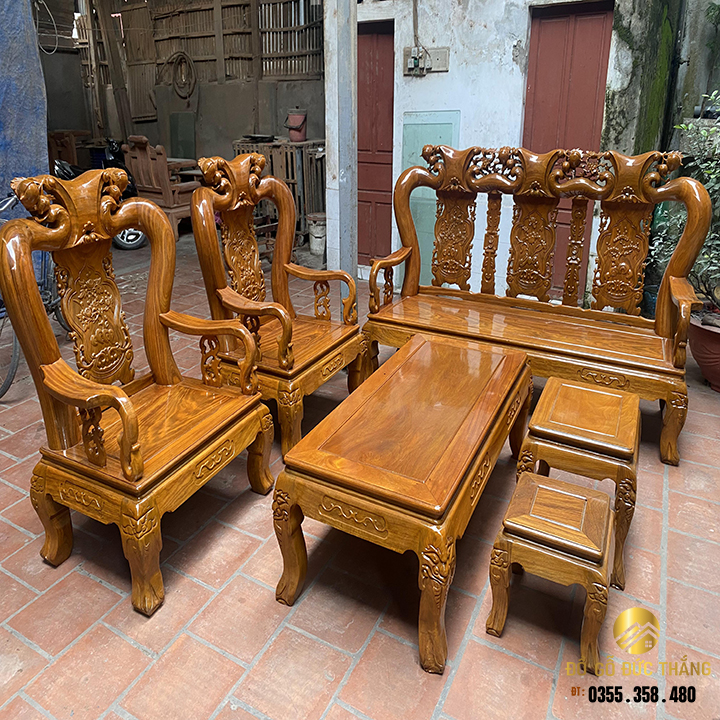 Bàn ghế minh quốc đào gỗ lim xanh nam phi tay 10 phù hợp nhà nhỏ gọn