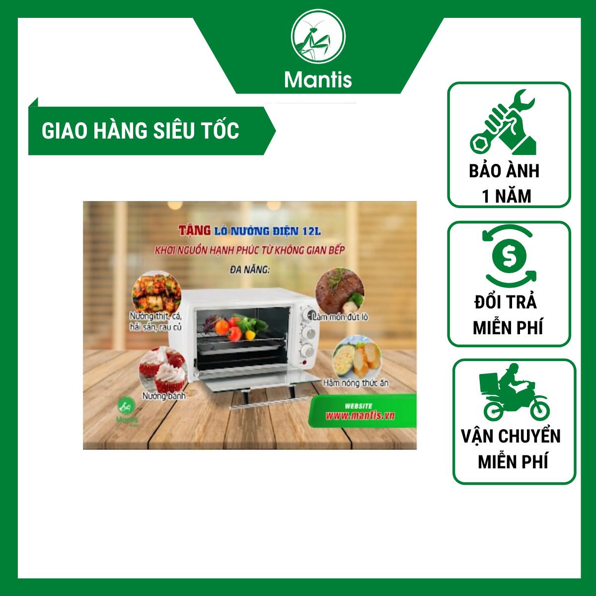 Lò Nướng Bánh Mantis Điện Mini 3 nút vặn 4 dây nhiệt