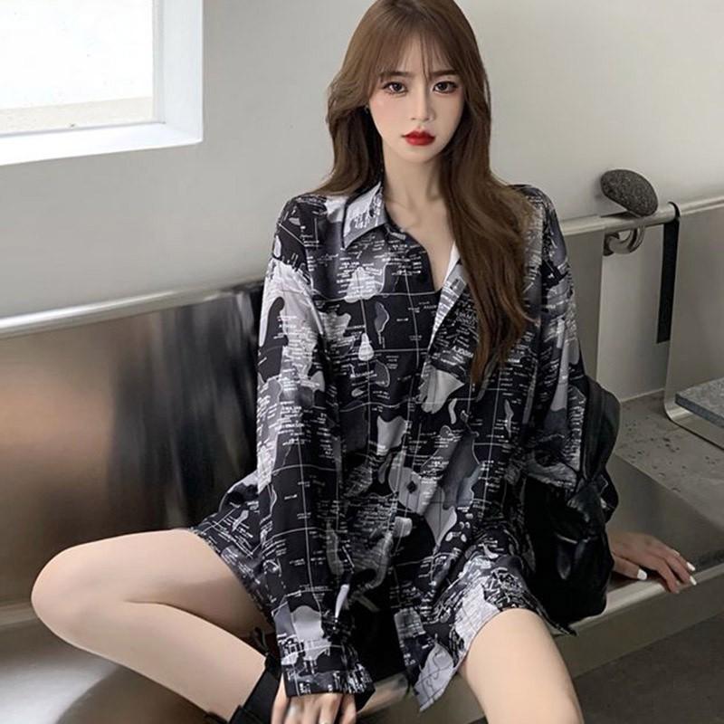 Áo Sơ Mi Tay Dài Dáng Rộng Phong Cách Cổ Điển Cho Nữ