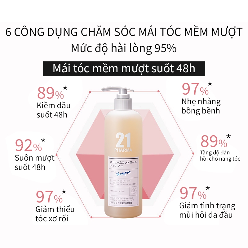 Dầu gội Kiềm Dầu Pharma 21 Nhật Bản Dầu gội đầu Giảm Bết, Mềm Mượt, Phục Hồi Tóc Hư Tôn - Chai 600ml