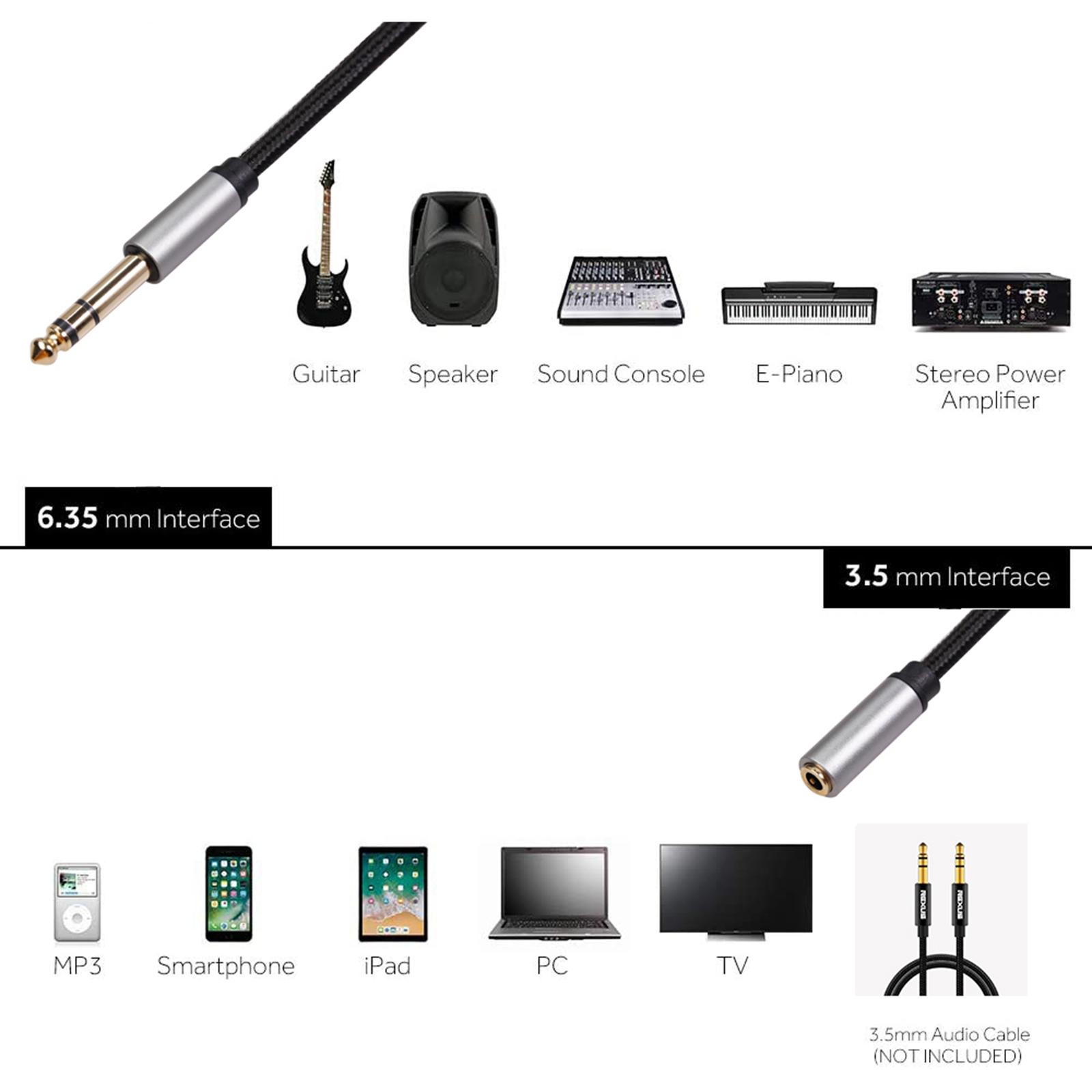 Headphone Adapter 6.35mm Female to 3.5mm Male 1/4 to 1/8 Stereo Audio Adapter Cord