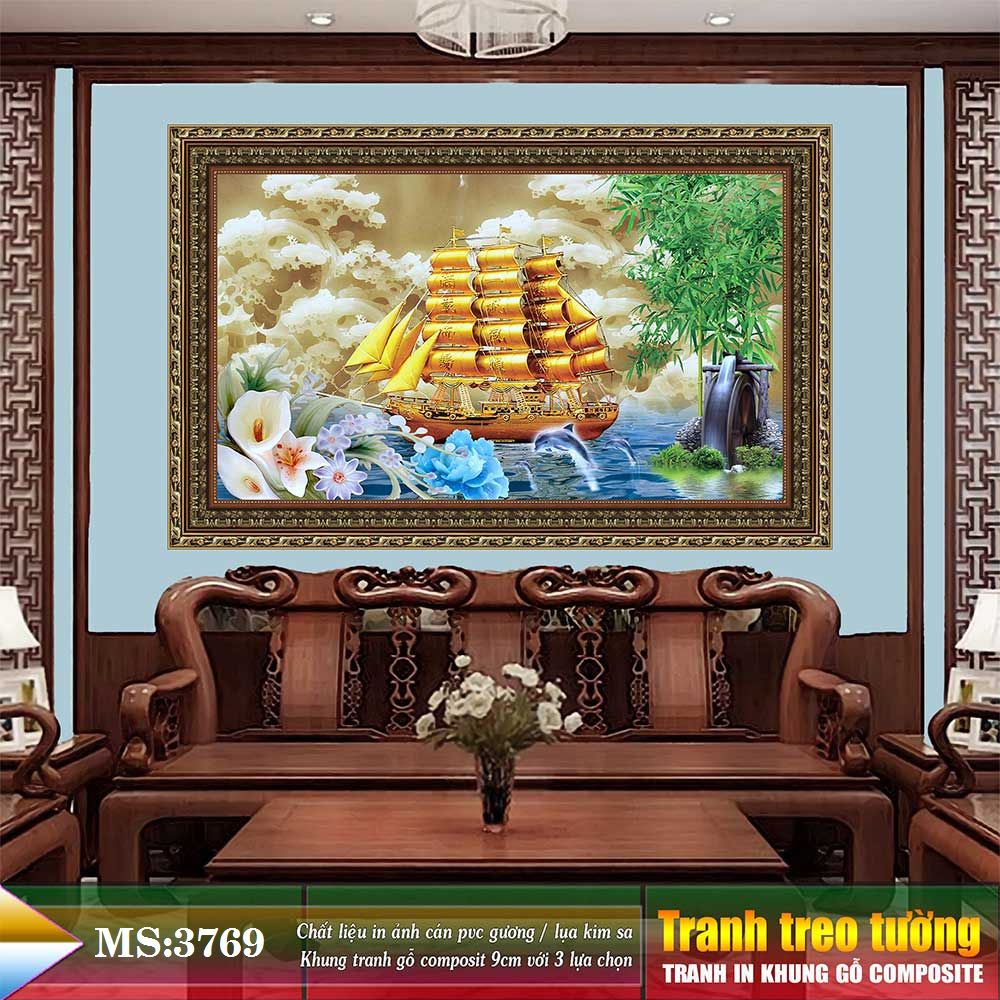 Tranh treo tường phòng khách, phòng ngủ THUẬN BuỒM XUÔI GIÓ chất liệu pvc gương / lụa kim sa. MS:3769L9