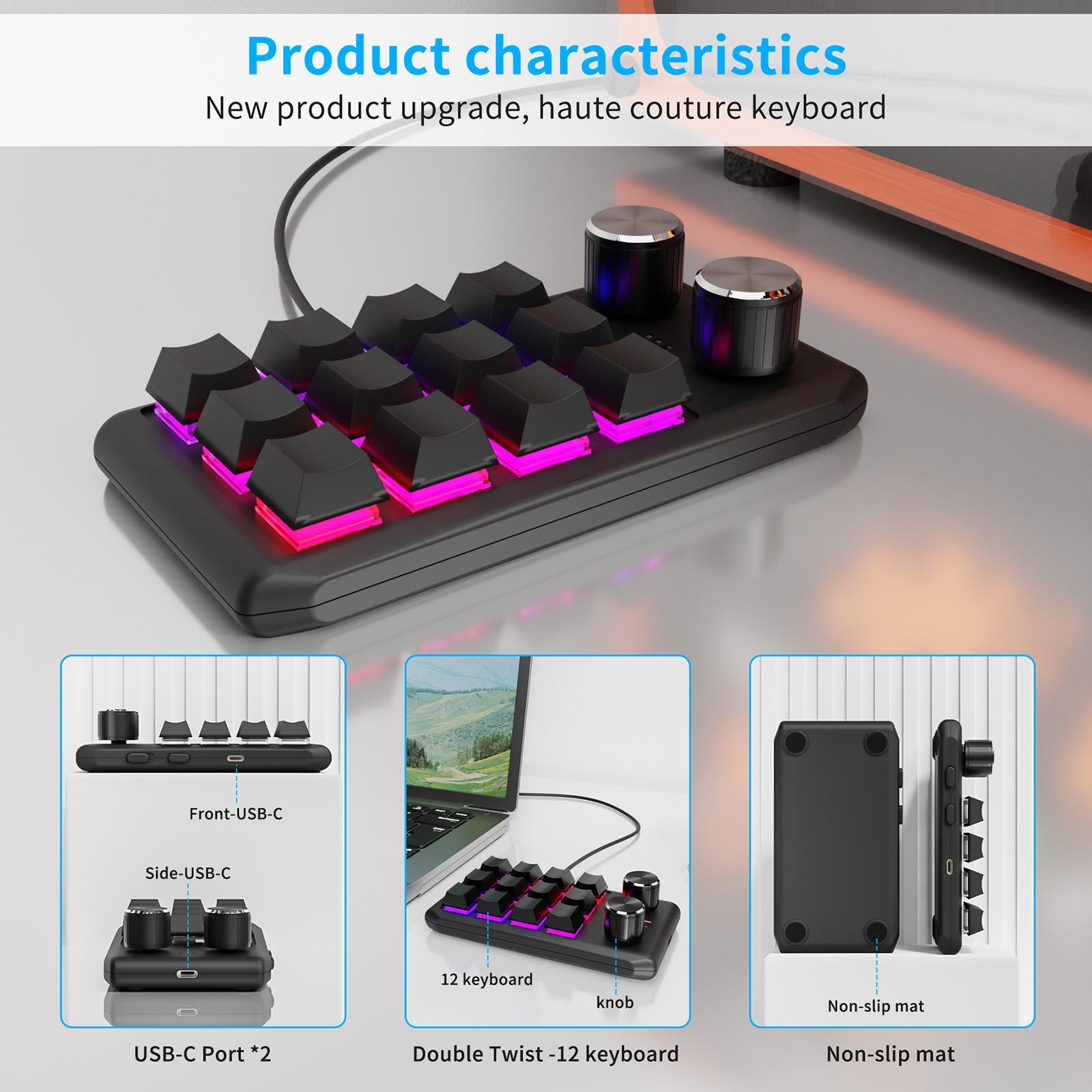 Mechanical Keyboard Non Slip RGB LED 12 Key for Laboratories Music Designers