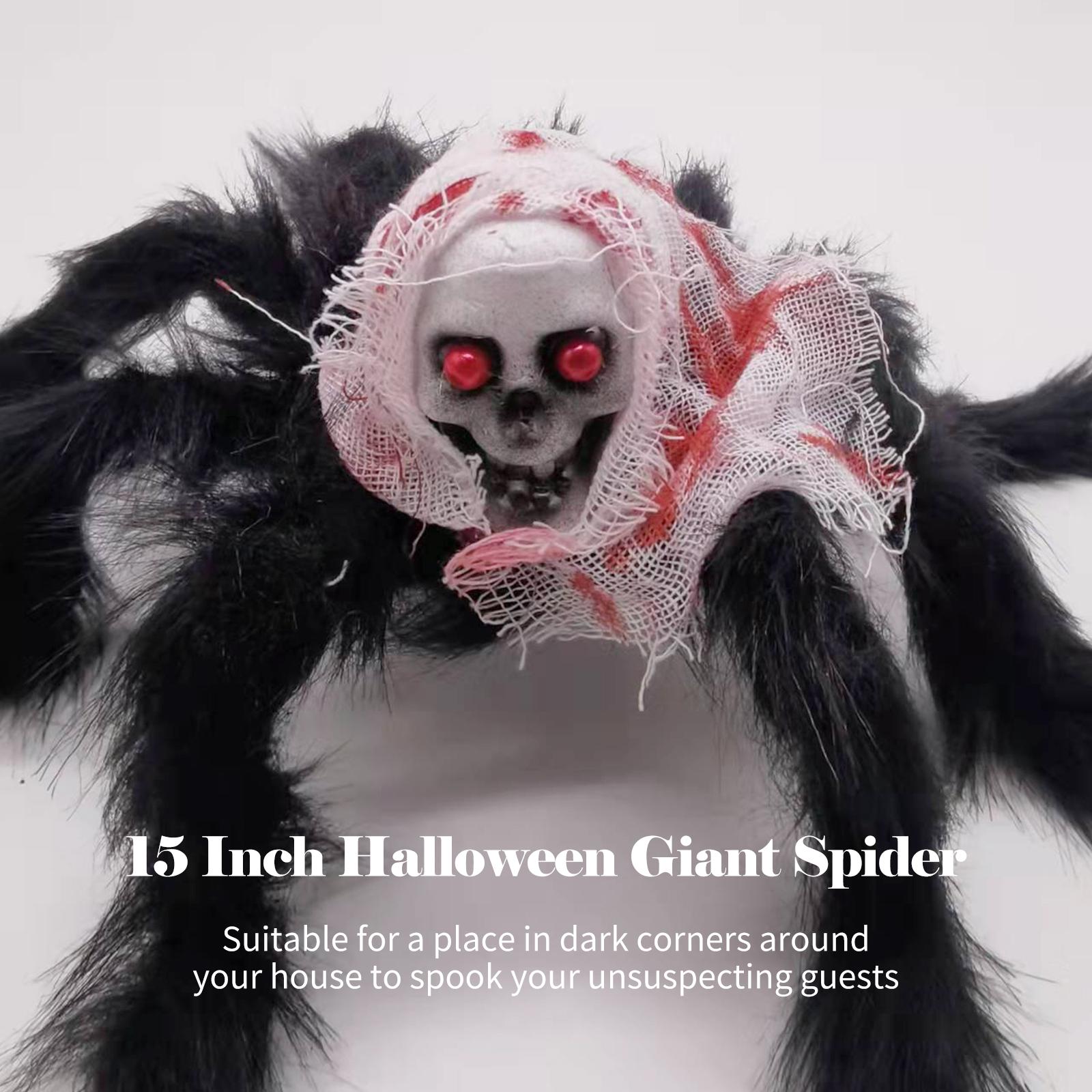 15 Inch Halloween Giant Spider Scary Creepy Skull Spider Halloween Skeleton Head Spider Realistic Hairy Spider Props