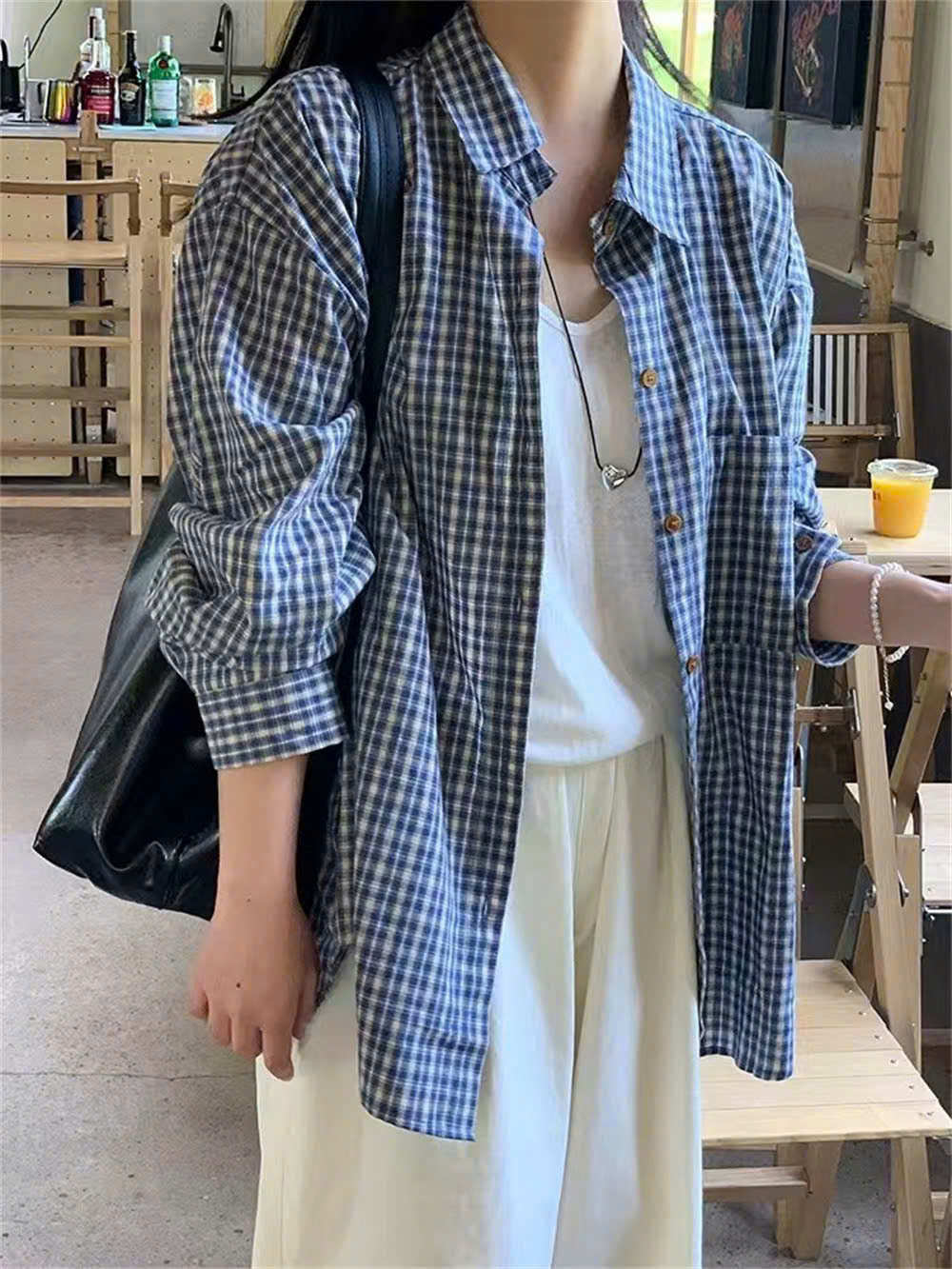 Áo sơ mi nữ form rộng 2N Unisex somi khoác ngoài caro xanh số 17