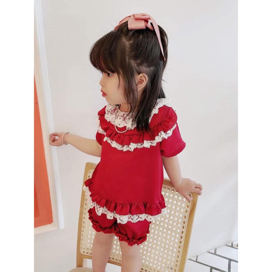 Bộ Ngủ Pijama Cộc Tay Cho Bé Lụa Satin Phối Ren - Babi mama