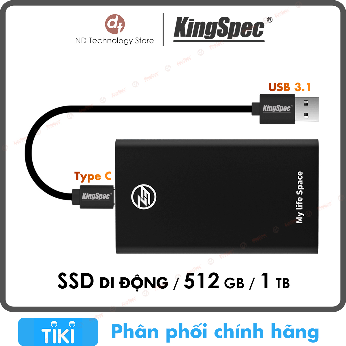 Ổ cứng SSD di động KingSpec , USB 3.1 - TypeC / Z3 - Hàng Chính Hãng