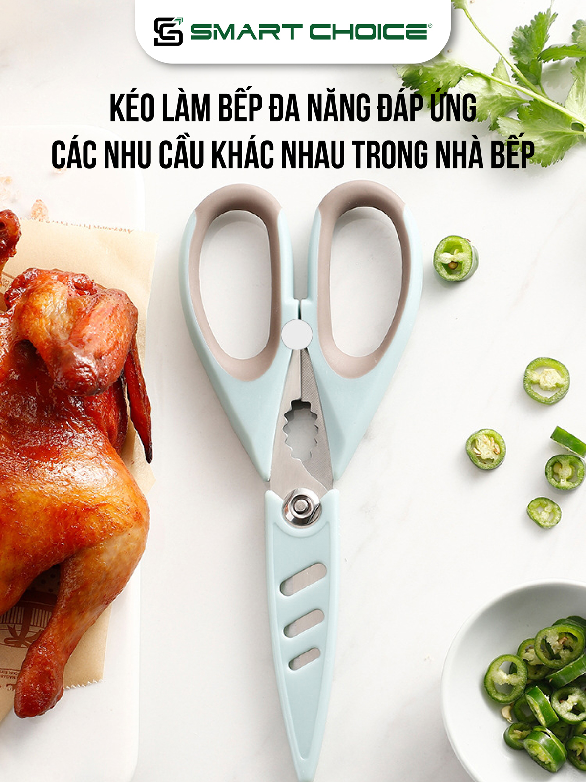 Kéo Nhà Bếp Đa Năng SMARTCHOICE Kéo Xanh Kèm Vỏ Bảo Vệ Cao Cấp Không Gỉ SCG-PK053-X