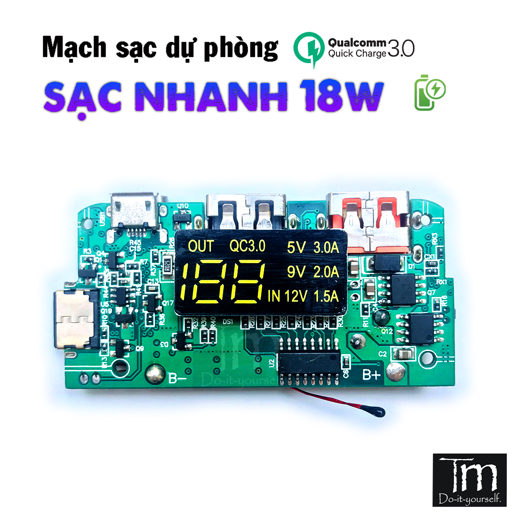 Mạch Sạc Dự Phòng Sạc Nhanh Hiển Thị LCD 18W