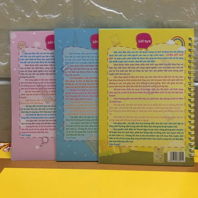 Bộ 3 cuốn vở tập viết tự xóa : luyện nét cơ bản, luyện chữ đẹp, luyện chữ số đẹp - tặng kèm 2 bút 2 kê tay và 8 ngòi bút