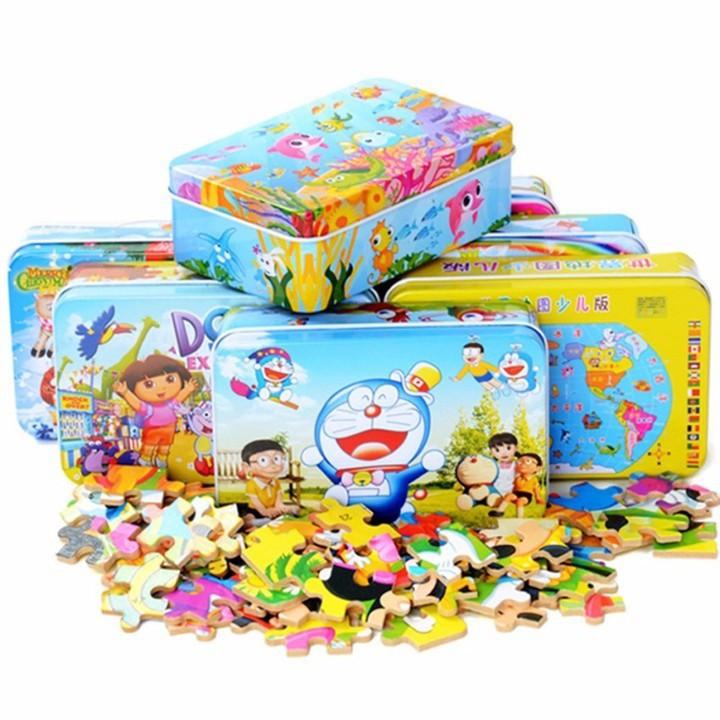 Bộ puzzle ghép hình 60 chi tiết hộp thiếc