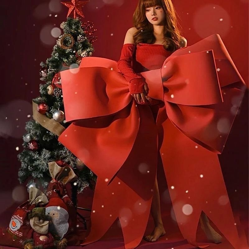 (Hỏa tốc ở Hà Nội) Nơ đỏ siêu to khổng lồ bằng xốp trang trí Giáng sinh Noel, cửa hàng , shop thời trang