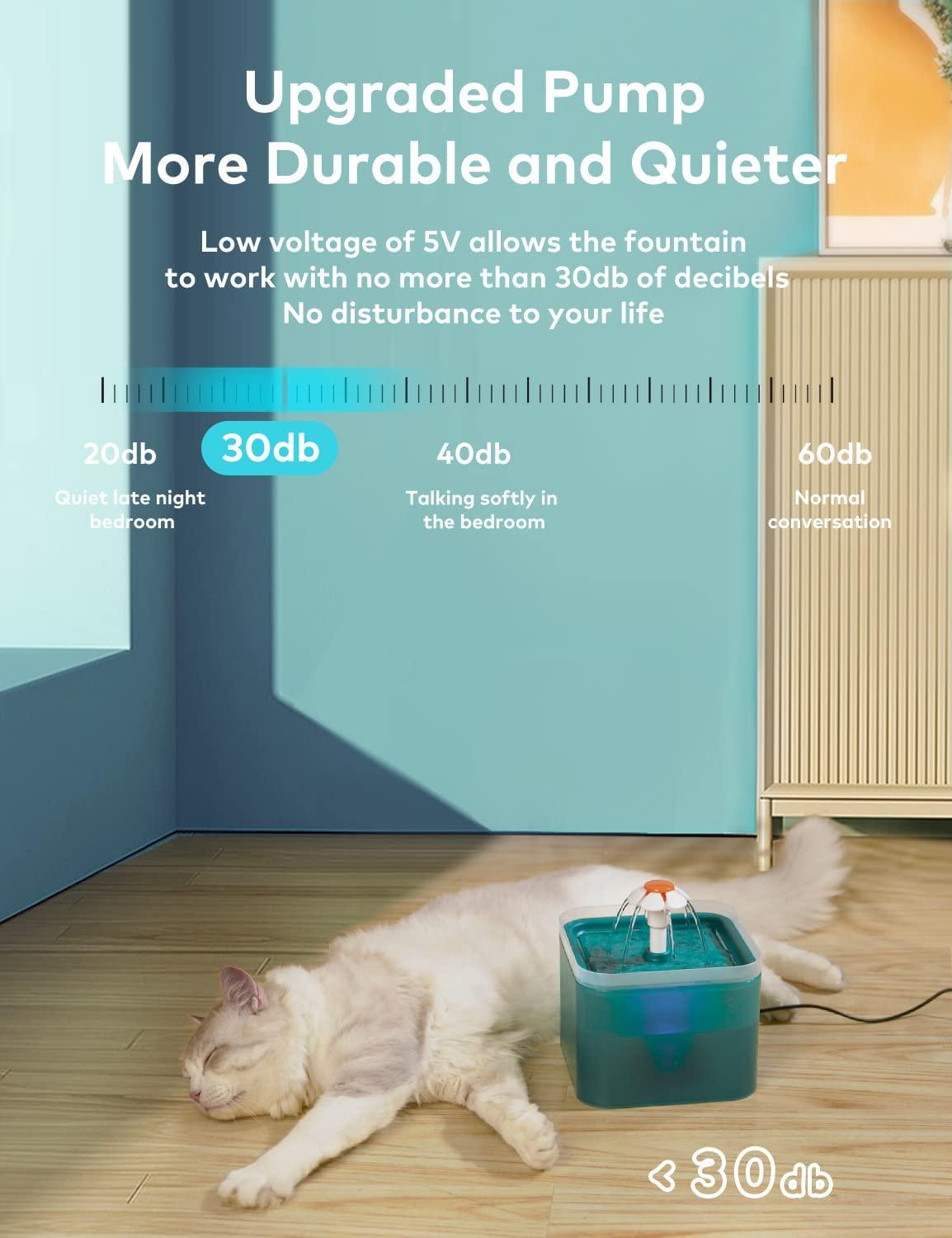 Đài phun nước Cat Water, Nhà phân phối nước Ultra Silent Cat, Nhà phân phối nước mèo với đèn LED, Đài phun nước trò chuyện 2L
