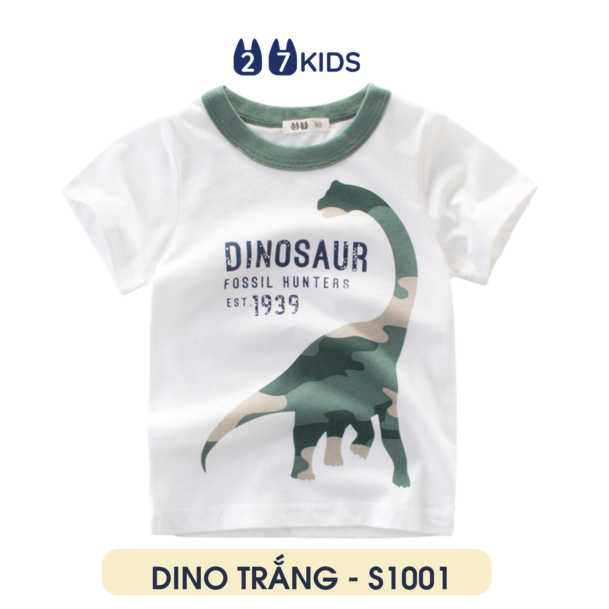 Áo thun bé trai 27Kids áo cộc cho bé họa tiết khủng long chất cotton 100% S1001