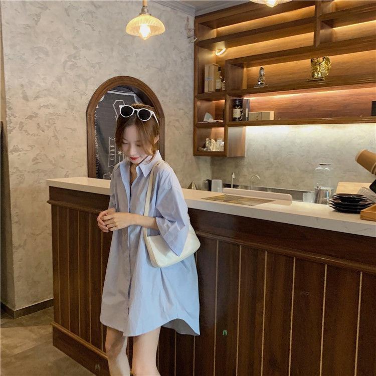 Áo Sơ Mi Tay Ngắn Rộng Màu Sắc Đơn Giản Thời Trang Cho trắng nữ