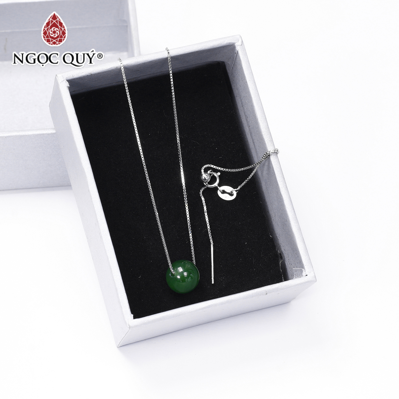 Mặt dây chuyền hạt đá ngọc bích mệnh hỏa, mộc tặng chuyền dây bạc - Ngọc Quý Gemstones