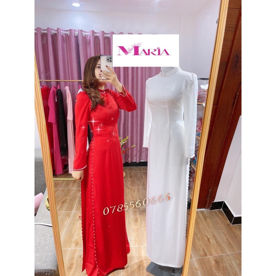 ÁO DÀI CÔ DÂU MÀU ĐỎ LỤA ĐÍNH HẠT TAY BỒNG