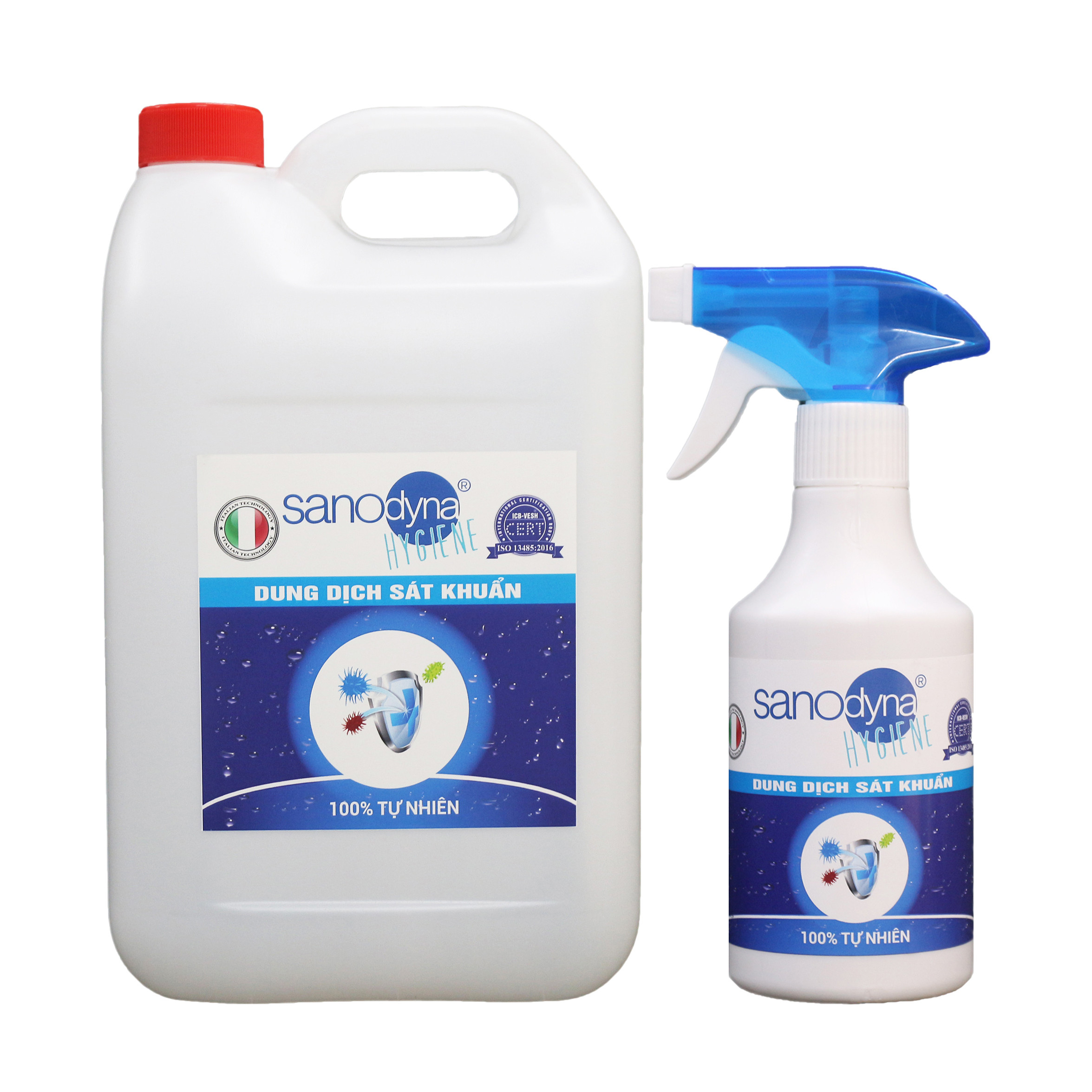 COMBO 2 SIZE 5lít, 250ml Dung dịch sát khuẩn 100% tự nhiên Anolyte thương hiệu Sanodyna xuất xứ ITALIA