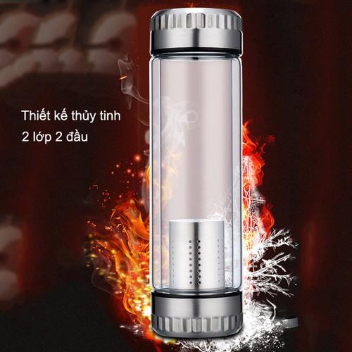 Bình thủy tinh 2 lớp 2 đầu kèm bộ lọc pha trà inox 304-420ml