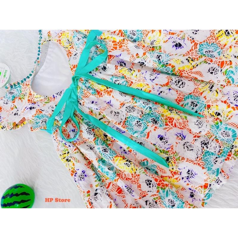 Đầm Bé Gái Size 7-24Kg, 5 Tháng Đến 6,5 Tuổi Công Chúa Hoa Phối Nơ Đính Ngọc, Đầm Dự Tiệc SUMI