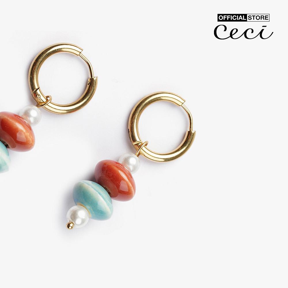 CECI - Khuyên tai nữ khoen tròn phối chuỗi đá lớn cá tính CC1-01000038-27