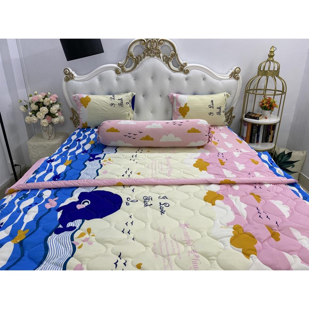 Bộ drap KÈM MỀN thun lạnh Hàn Quốc 5 món