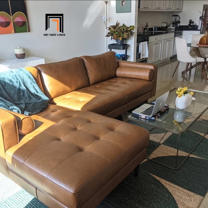Bộ ghế sofa góc L Linco Matilda bọc giả da màu da bò