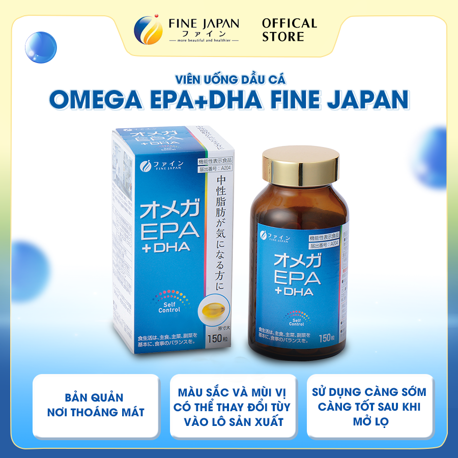 [Chức năng] Viên uống dầu cá FFC Omega EPA & DHA FINE JAPAN hỗ trợ giảm mỡ máu lọ 150 viên