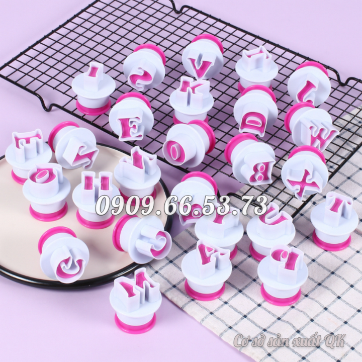 Khuôn 10 số, 26 chữ thường, chữ in hoa làm bánh Cookie, cutter, fondant, khuôn lò xo – Mã số 1909