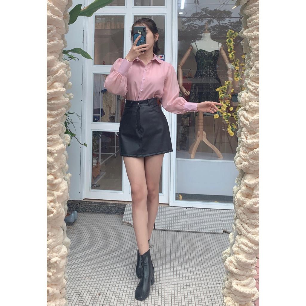 Sơ mi dài tay cổ sen nút ngọc