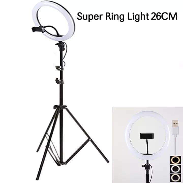 Đèn Livestream size 26 36 45 cm và chân đế 2m hỗ trợ chụp ảnh Make up trang điểm nhiều chế độ sáng, kèm kẹp điện thoại - Hàng chính hãng