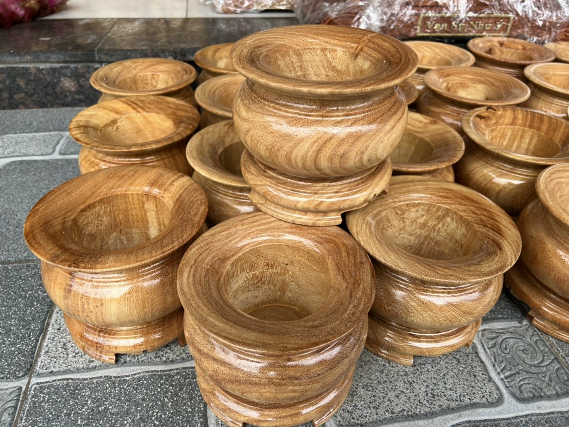 Bát nhang - lư hương gỗ gõ nguyên khối 18 CM