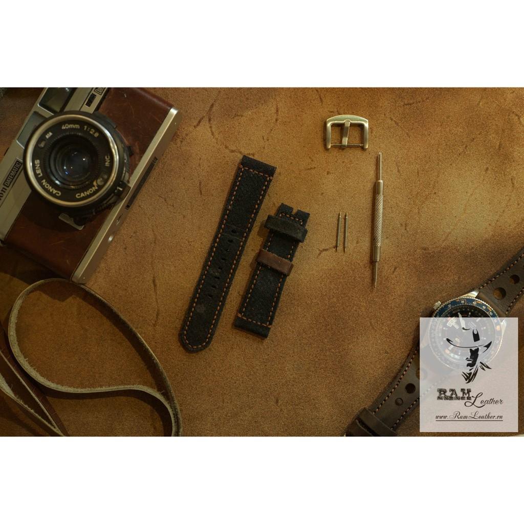 DÂY ĐỒNG HỒ DA BÒ LỘN ĐEN - RAM CLASSIC - ĐỦ SIZE 18, 20, 22, SAMSUNG, APPLE WATCH