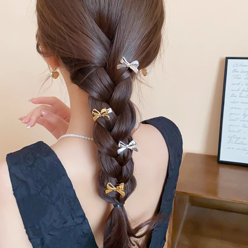 Bộ 2 chiếc kẹp tóc nơ kim loại họa tiết ánh kim xinh xắn, kẹp mái cho bé