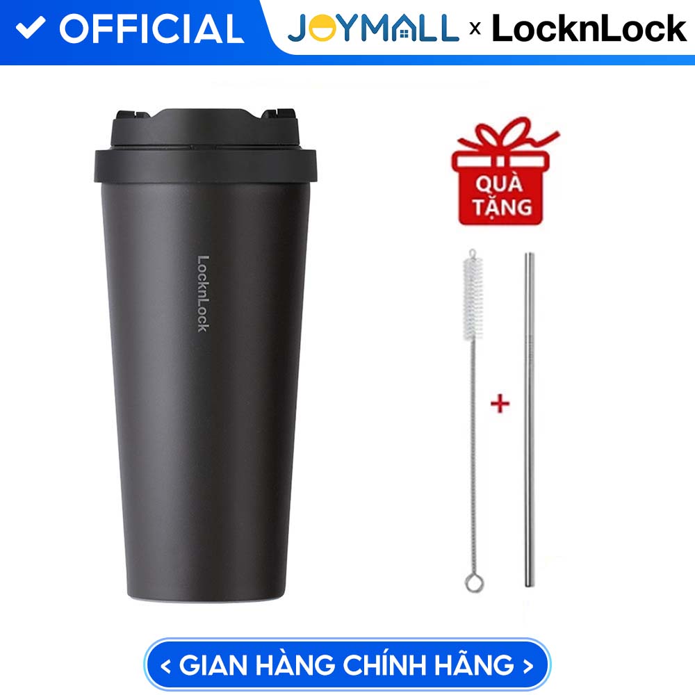Ly Giữ Nhiệt Lock&Amp;Lock Energetic One Touch Tumbler Lhc3249 550Ml - Hàng Chính Hãng, Bằng Thép Không Gỉ Inox 316L, Nắp Mở Một Chạm, Tặng Ống Hút Và Cọ Rửa - Đen