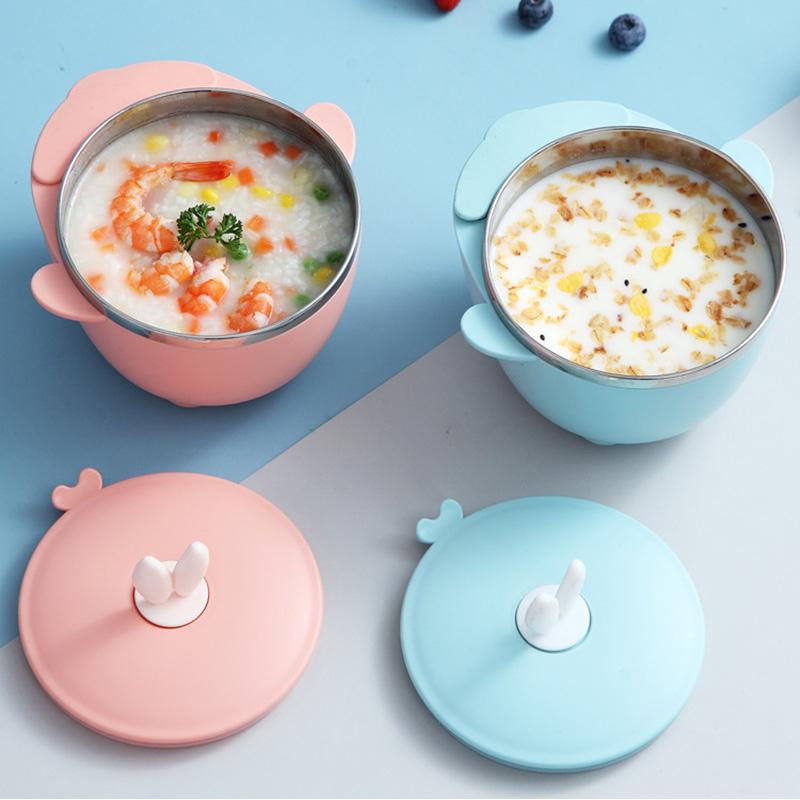 Bé Thép Không Gỉ Nhiệt Bát Trẻ Sơ Sinh Bú Bộ Đồ Ăn Hút Mạnh Bát Ăn Trẻ Em Tập An Toàn Món Ăn Đồ Ăn MBG0517